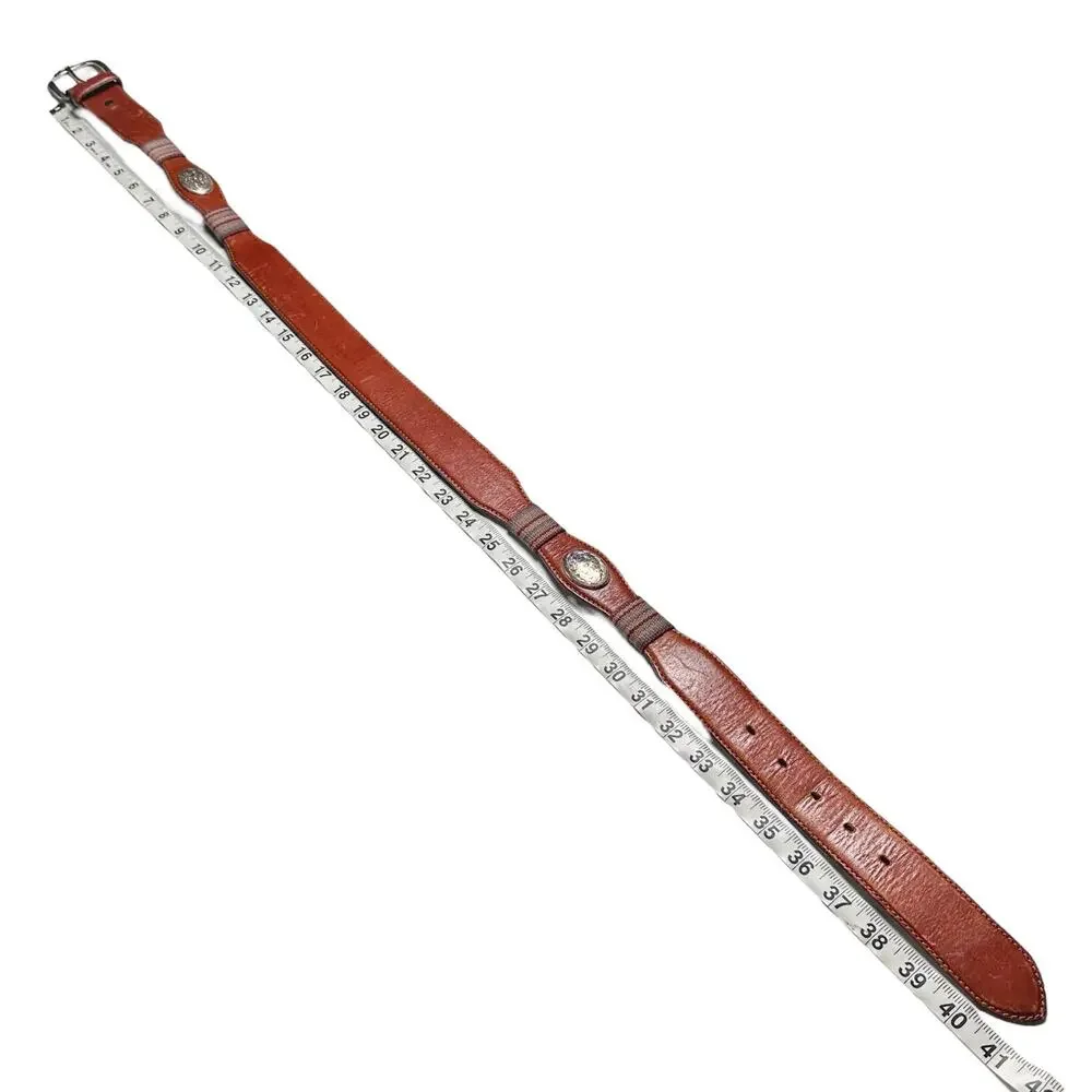 Silver Creek | Men | Vintage Banded Western Silver Medallion Leather Belt | 36